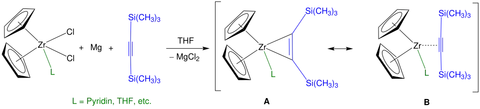 Production de réactif de Rosenthal par réaction du dichlorure de zirconocène substitué sur du bis(triméthylsilyl)acétylène.