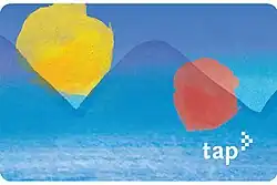 Carte de couleur bleue, avec un point jaune et un autre rouge.