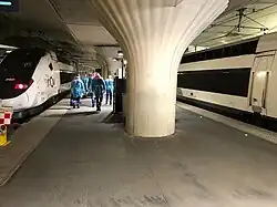 Rames TGV « Chardon&nbsp;5 » (à gauche) et « Chardon&nbsp;4 » (à droite), en gare de Paris-Austerlitz.