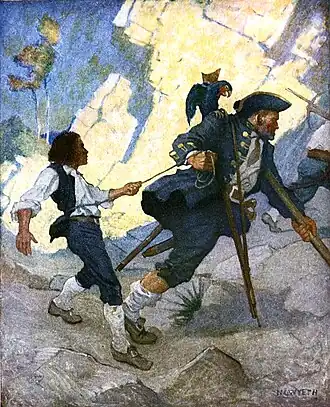 Le portrait de Long John Silver (jambe de bois, béquille, tricorne et perroquet) a influencé la vision moderne du pirate.