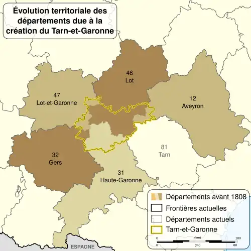 La création du département de Tarn-et-Garonne à partir des départements voisins.
