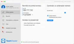 Capture d'écran de TeamViewer 15 sur macOS 12 Monterey (interface utilisateur en espagnol)