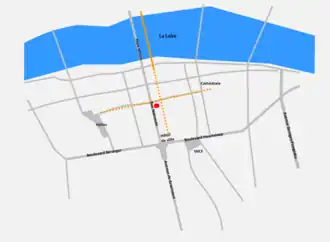 Plan moderne de Tours sur lequel sont localisés certains vestiges de la ville antique ; voir description ci-dessous