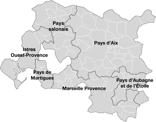 Les territoires de la métropole d'Aix-Marseille-Provence.