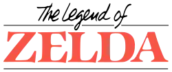 The Legend of Zelda est inscrit sur deux lignes. La première ligne est écrite en couleur noir avec une police de type manuscrite, et sur la deuxième ligne, Zelda est écrit en gros, en rouge avec une police classique.