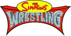 The Simpsons est inscrit en rouge sur une fond ovale jaune et Wrestling est inscrit en dessous en gris sur un fond rouge.