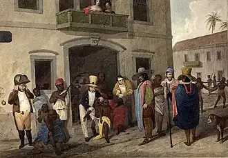 Un marché d'esclaves à Rio de Janeiro (Brésil) en 1824.