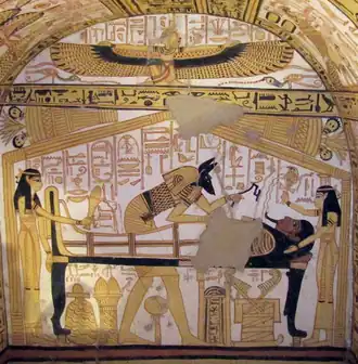 Anubis sur une fresque d'une tombe thébaine.