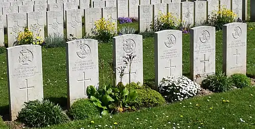 Tomes de soldats britanniques tombés en avril 1917 dans les premiers jours de la Bataille d'Arras.