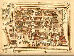 Plan du Tōjin yashiki (ja), quartier chinois à Nagasaki.
