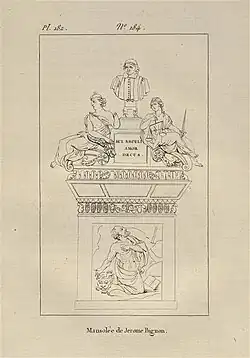Mausolée de Jérôme Bignon, gravure d'après l'œuvre de Michel Anguier (statues de La Justice et La Tempérance) et François Girardon (bas-relief de Saint-Jérôme).