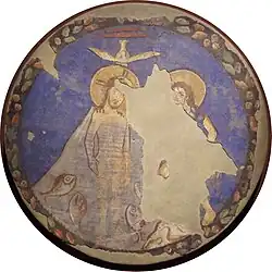 Tondo du baptême du Christ, vers 1128, peinture murale provenant de la crypte de l'église San Nicola in Carcere.