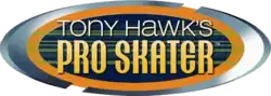 Logo du jeu Tony Hawk's Pro Skater. La photo représente une forme ovale de couleur marron en fond et au premier plan le titre du jeu sur deux lignes.