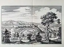 Le château de Zellenberg d'après une gravure de Matthäus Merian en 1663.