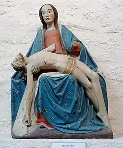 Chapelle Notre-Dame de Tréminou : pietà (bois polychrome, XVe&nbsp;siècle).