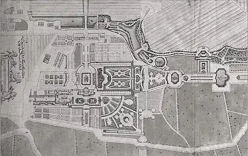 Plan du domaine de Traventhal en 1761, résidence des Plön détruite à la fin du XIXe&nbsp;siècle.