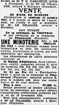 Description du moulin du Roz lors de sa mise en vente en septembre 1941.