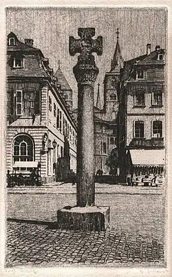 La Marktkreuz (Trier)&nbsp;(de). Une eau-forte de Fritz Quant.