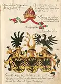 L'aigle impériale représentée avec une, deux et trois têtes (en) (d'après Conrad Grünenberg (en) (1483), copie de 1602-1604).