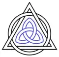 Triquetra bleue faisant partie d'un symbole décoratif entrelacé du christianisme trinitarien.