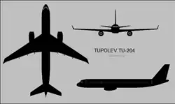 Description de l'image Tupolev Tu-204 three-view silhouette.png.