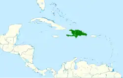 Carte des Caraïbes avec la République dominicaine et Haïti coloriés en vert