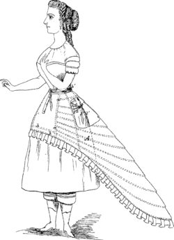 Début de la tournure en 1867 (demi crinoline ou crinolette)