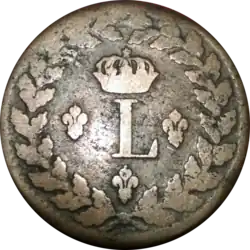 Avers et revers de la pièce d'un décime frappée en 1815 à Strasbourg au modèle Louis XVIII.