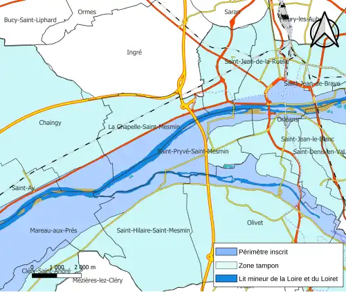 Carte en couleurs du val de Loire et du périmètre inscrit au label patrimoine de l'Unesco.