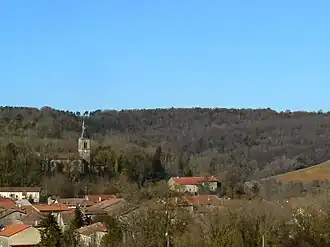 Vallée de la Creuë dans les côtes de Meuse avec l'église dominant le village de Creuë.