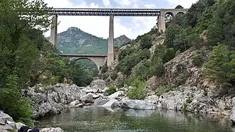 Vue de l'ouvrage depuis le lit de la rivière - (côté aval).