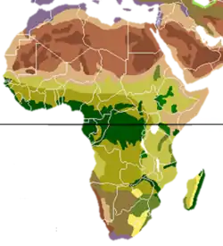 carte d'Afrique avec les biomes représentés en couleur