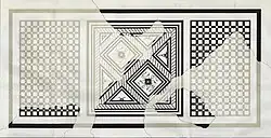 Dessin en noir et blanc d'un fragment de mosaïque antique.
