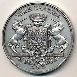 Médaille de la ville avec son blason, 53&nbsp;mm, signée Dantzell 1862.