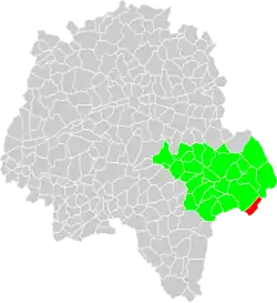 Vue d'une carte de l'Indre-et-Loire indiquant l'emplacement de Villedômain.