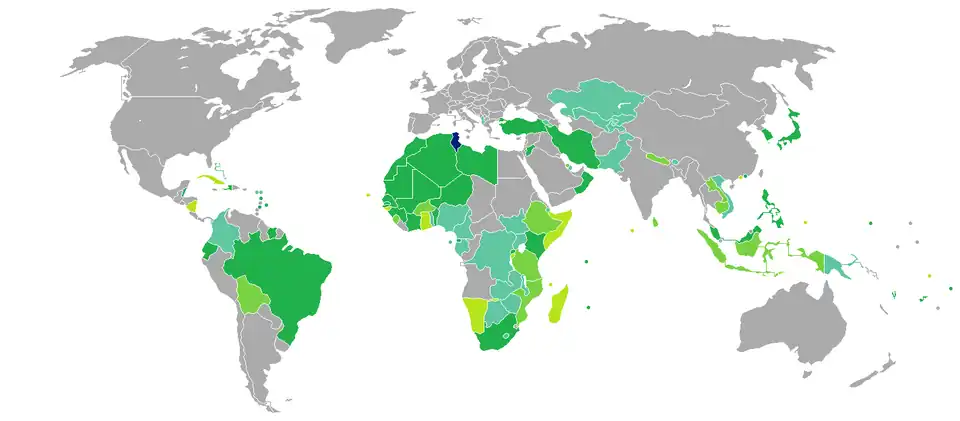 Carte des pays requérant (ou non) un visa