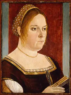 Portrait d'une dame avec un livre, vers 1495, 39,3&nbsp;×&nbsp;28,8&nbsp;cm, huile sur panneau, Musée d'art de Denver, Colorado.