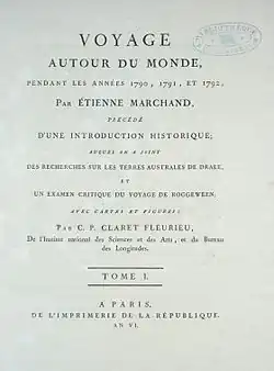 Page de garde du livre de Fleurieu sur l'expédition.