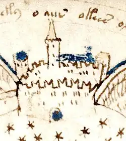 détail du folio 86 : un château médiéval.