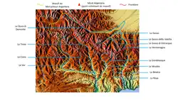 Vue schématique du massif du Mercantour-Argentera et de ses vallées.