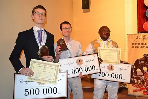 Championnats du monde 2013Boomstra (3e) - Georgiev (1er) - Ndjofang (2e).