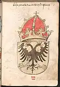 Armoiries impériales de Frédéric III (vers 1452-1493) dans l'armorial de Wernigerode&nbsp;(en) (vers 1490).