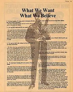 Extrait d'une publication du parti défissant les objectifs.