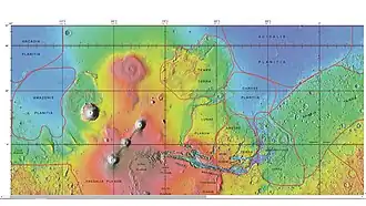 Carte des limites de Xanthe Terra et des régions alentour.