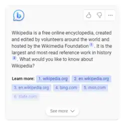 Description de l'image Wikipedia Bing Chat Feature.png.