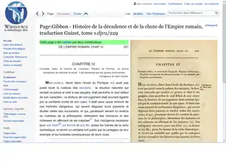 Capture d'écran de Wikisource en mode Page