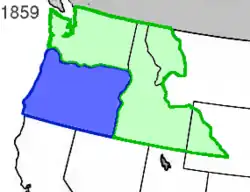 Territoire de Washington (en vert) et État de l'Oregon en 1859