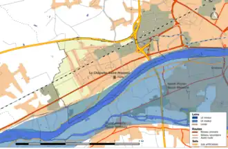 Carte en couleurs représentant la zone inondable par la Loire.