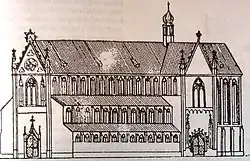 Dessin au trait d'une église gothique.