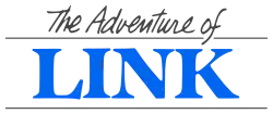 The Adventure of Link est inscrit sur deux lignes. La première ligne est écrite en couleur noir avec une police de type manuscrite, et sur la deuxième ligne, Link est écrit en gros en bleu avec une police classique.